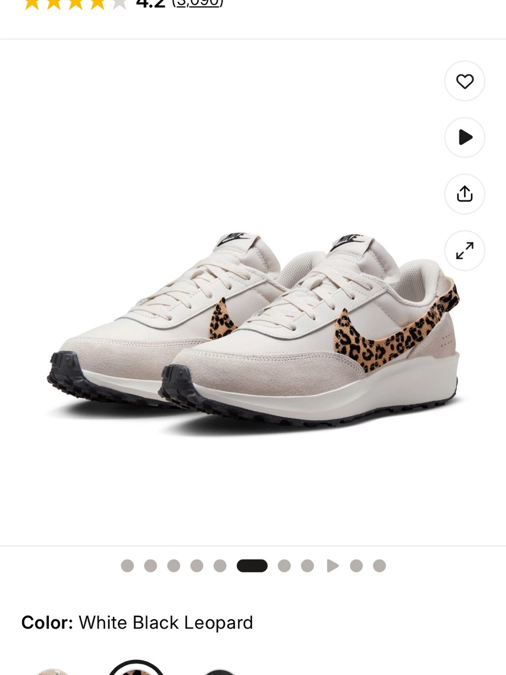 Woman’s Nike Waffle Debut Cream/White Sneakers with Leopard Print Accent
